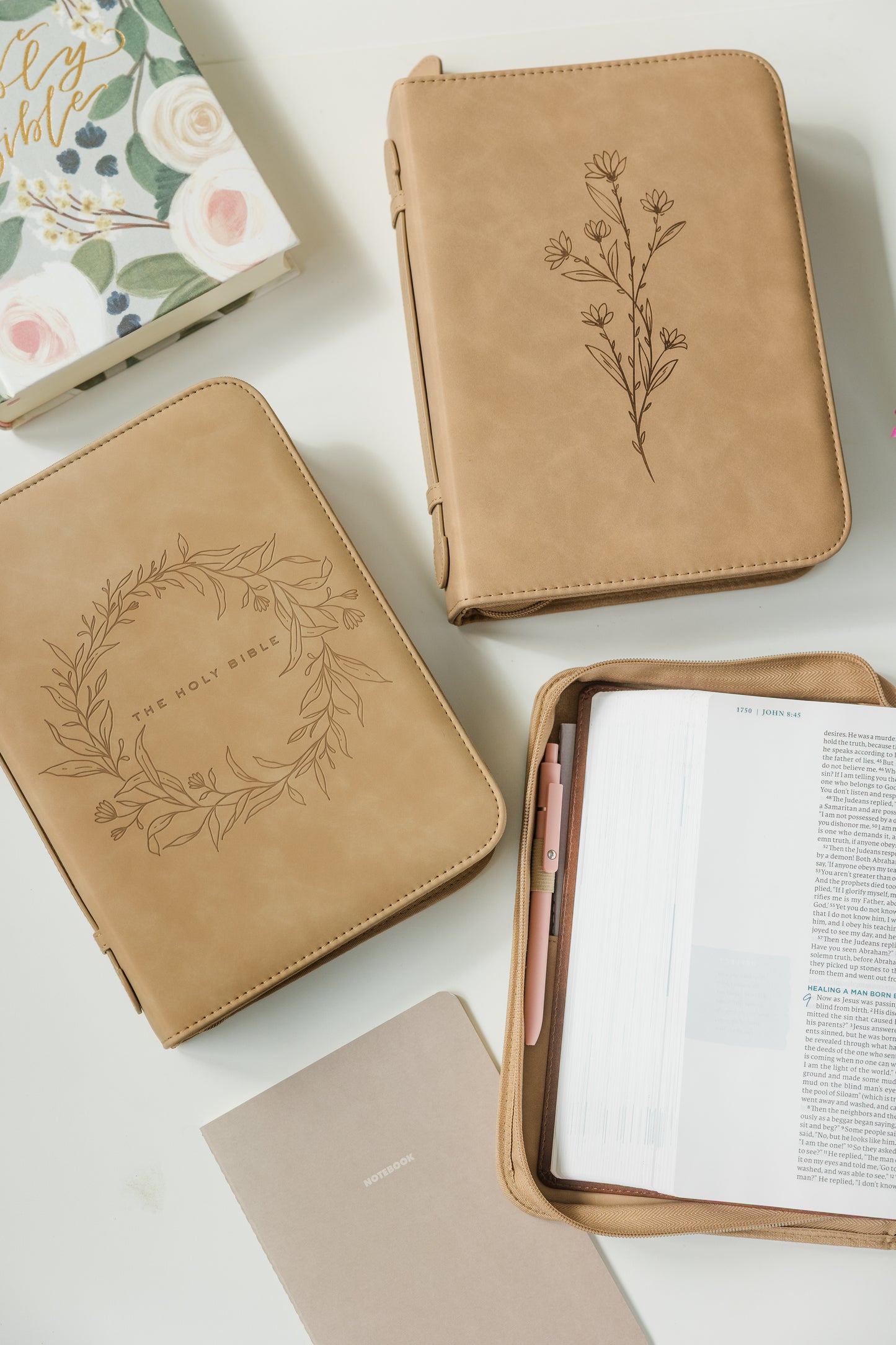 Floral Trio Bible Case, Debossed