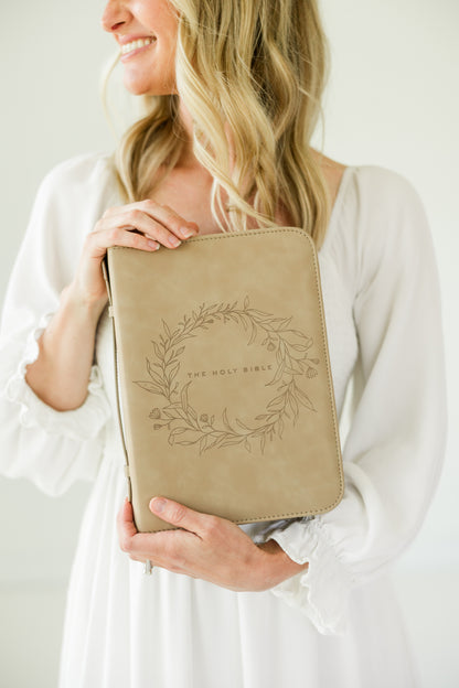 Wreath THE HOLY BIBLE Bible Case, Vegan Leather, Heat-Stamp-Debossed