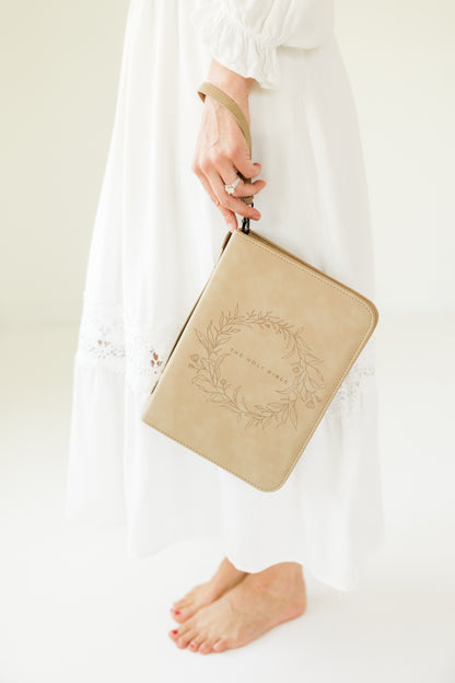 Wreath THE HOLY BIBLE Bible Case, Vegan Leather, Heat-Stamp-Debossed
