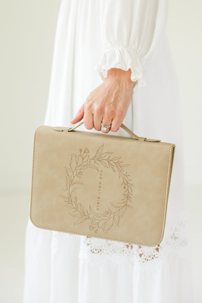 Wreath THE HOLY BIBLE Bible Case, Vegan Leather, Heat-Stamp-Debossed