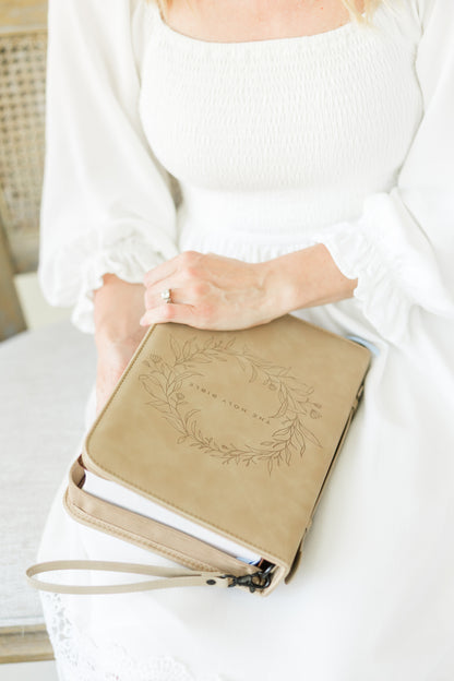 Wreath THE HOLY BIBLE Bible Case, Vegan Leather, Heat-Stamp-Debossed