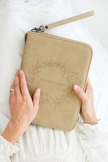 Wreath THE HOLY BIBLE Bible Case, Vegan Leather, Heat-Stamp-Debossed