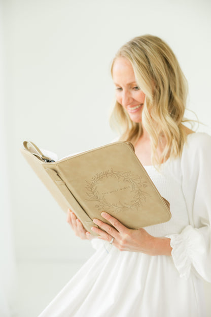 Wreath THE HOLY BIBLE Bible Case, Vegan Leather, Heat-Stamp-Debossed