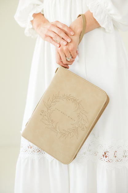 Wreath THE HOLY BIBLE Bible Case, Vegan Leather, Heat-Stamp-Debossed