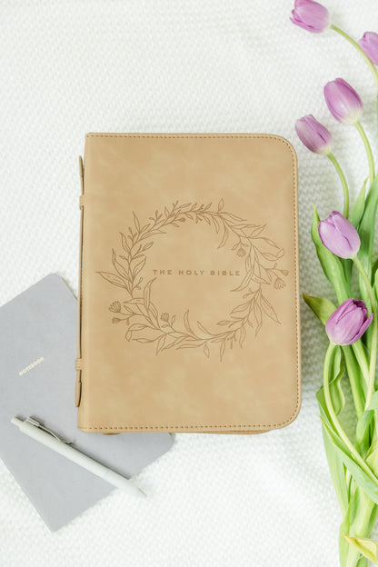 Wreath THE HOLY BIBLE Bible Case, Vegan Leather, Heat-Stamp-Debossed