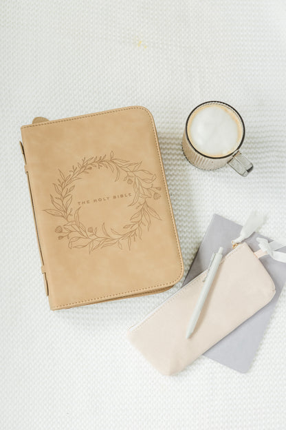 Wreath THE HOLY BIBLE Bible Case, Vegan Leather, Heat-Stamp-Debossed