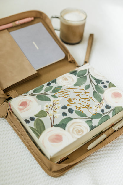 Single Floral Bible Case, Vegan Leather, Heat-Stamp-Debossed (Wholesale)
