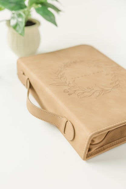 Wreath THE HOLY BIBLE Bible Case, Vegan Leather, Heat-Stamp-Debossed