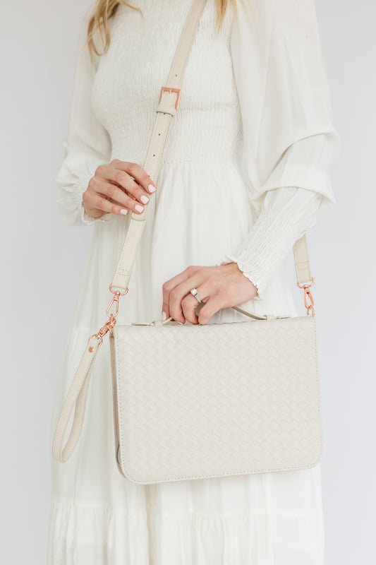 (Wholesale) Weave Bible Case, Crossbody PEARL